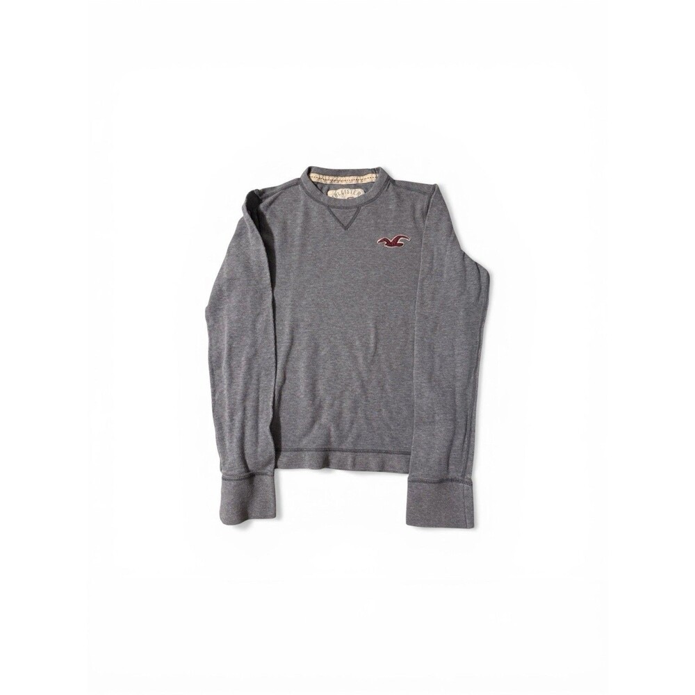Hollister Men Small Waffle Knit Thermal  Logo Y2K Vintage Cotton Long Sleeve EUC